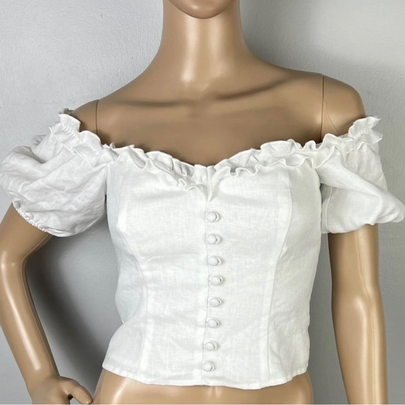 NEW REFORMATION WHITE OFF-THE-SHOULDER LINEN TOP - Picture 2 of 8